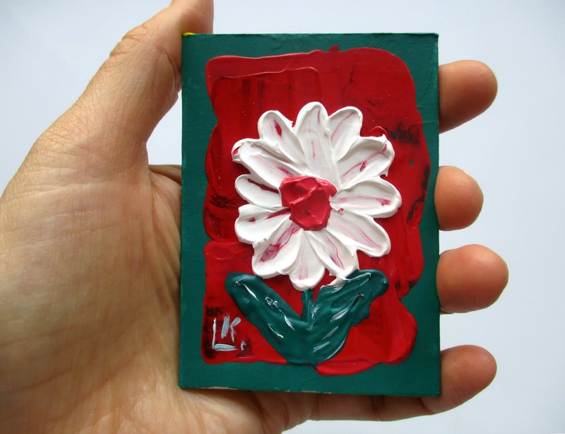 Original ACEO Abstract Flower Painting Floral Miniature Collectible Artwork - 墙贴/壁贴 - 其他材质 多色