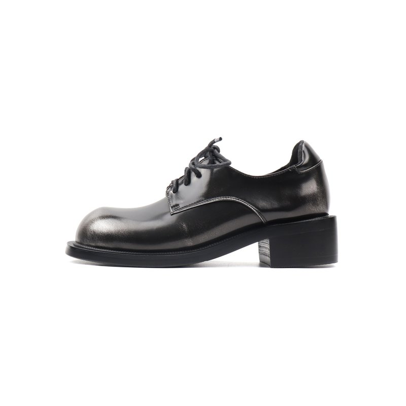 Asthershop原创 秋冬简约牛皮亮粉哑黑圆头厚底小皮鞋冬季穿搭 - 女款休闲鞋 - 其他材质 