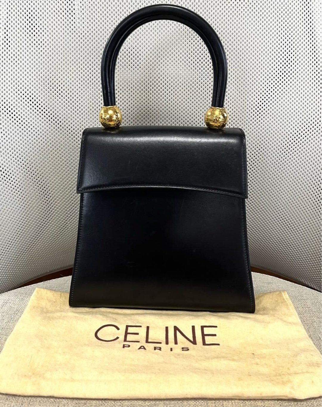 【LA LUNE】稀有中古二手Celine双金星球黑色皮革手提凯莉包手袋 - 手提包/手提袋 - 真皮 黑色