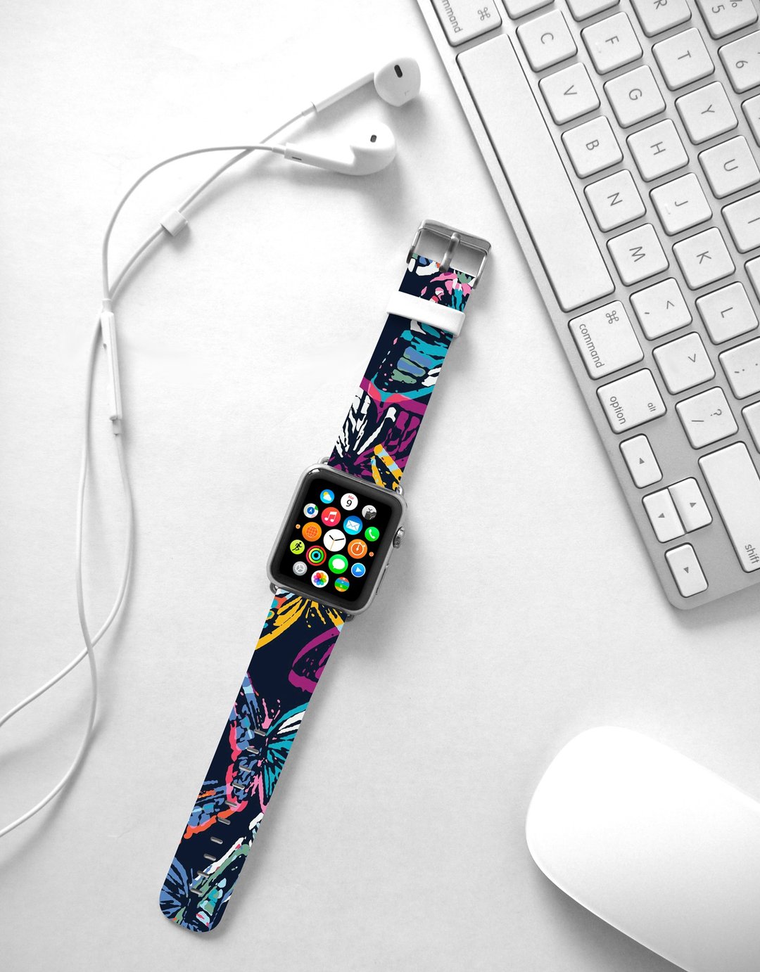黑色七彩蝴蝶 Apple Watch 真皮手表带 38 40 42 44 mm -037 - 表带 - 真皮 黑色