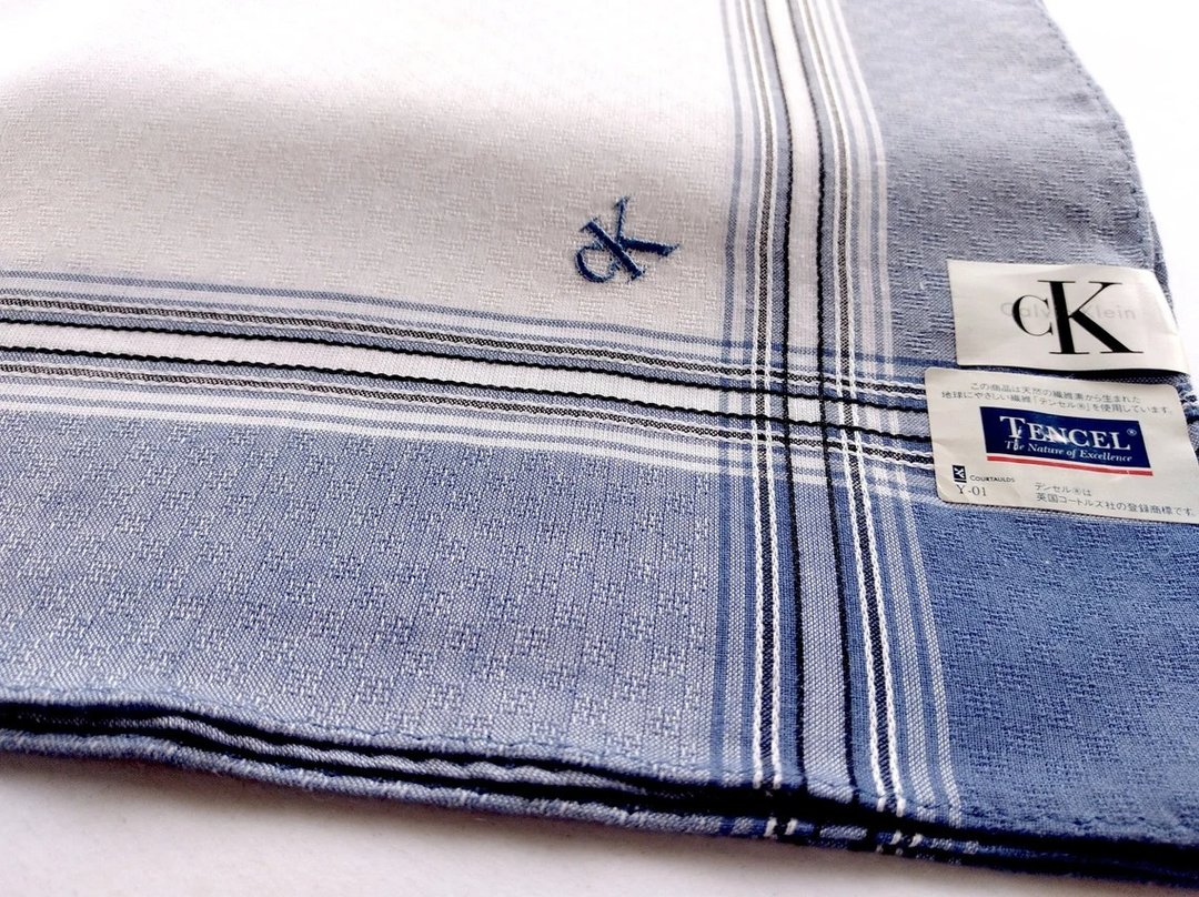 Calvin Klein Pocket Square Fiber Cotton Woven Handkerchief 19 x 19 inches - 手帕/方巾 - 棉．麻 蓝色