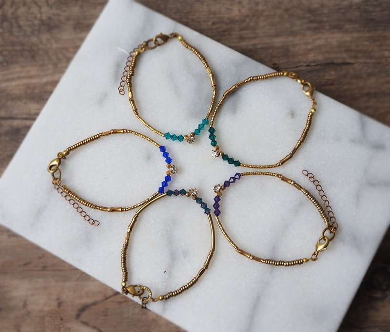 majime简约闪耀 捷克水晶 锆石 轻珠宝 黄铜手链 B28 - 手链/手环 - 半宝石 金色