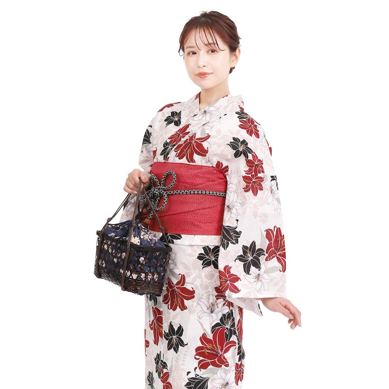 日本 和服 浴衣 女性 浴衣 腰封 2件组 S/F Size x14S/F-26 - 其他 - 棉．麻 红色