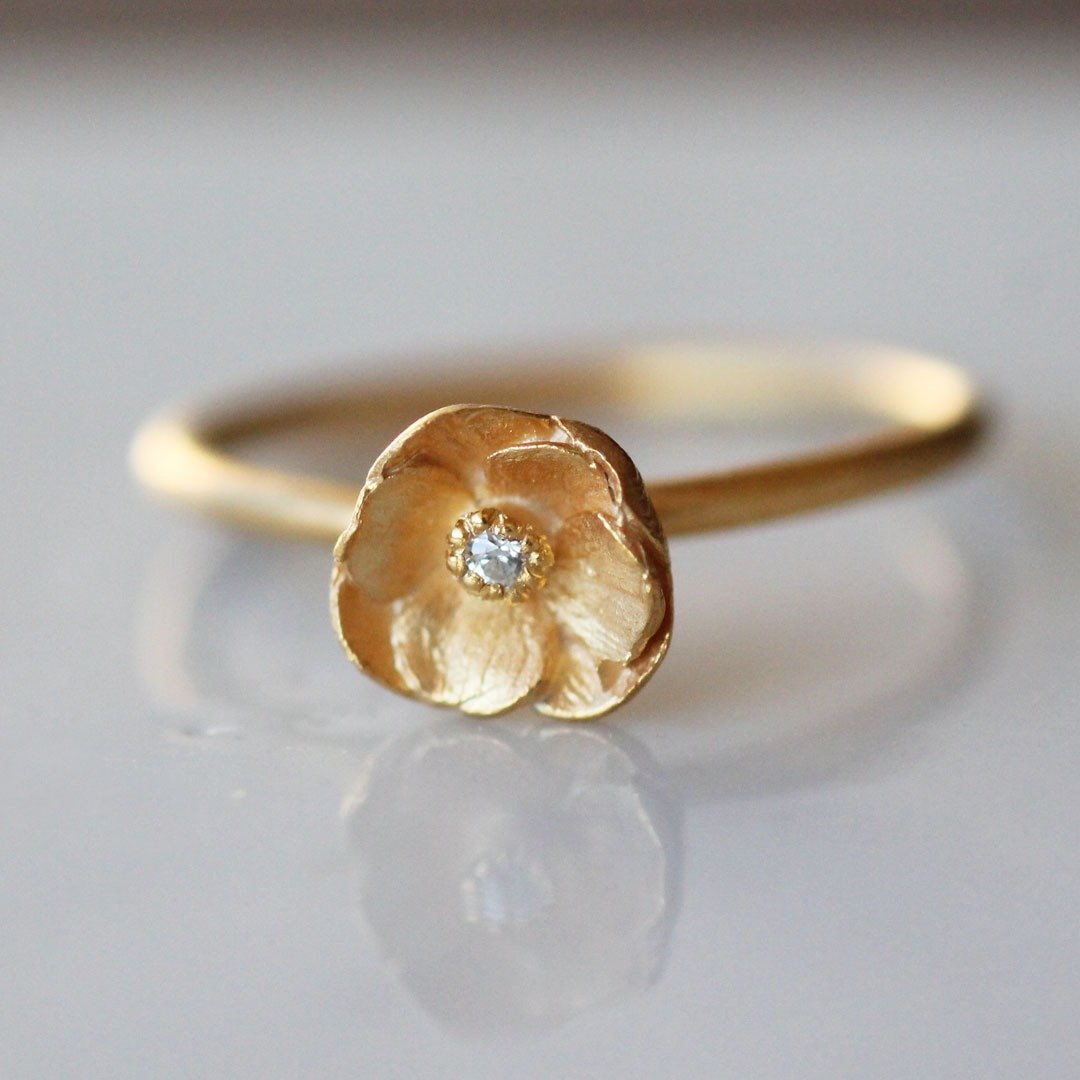 银莲花  纯银 花戒指 / Anemone ring - 戒指 - 纯银 金色