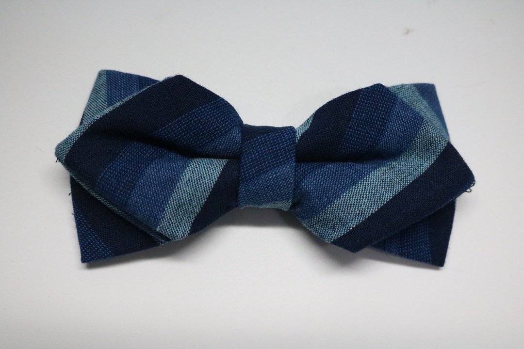 藍色水洗面料復古條紋領結/Bow tie - 领结/领巾 - 棉 蓝色
