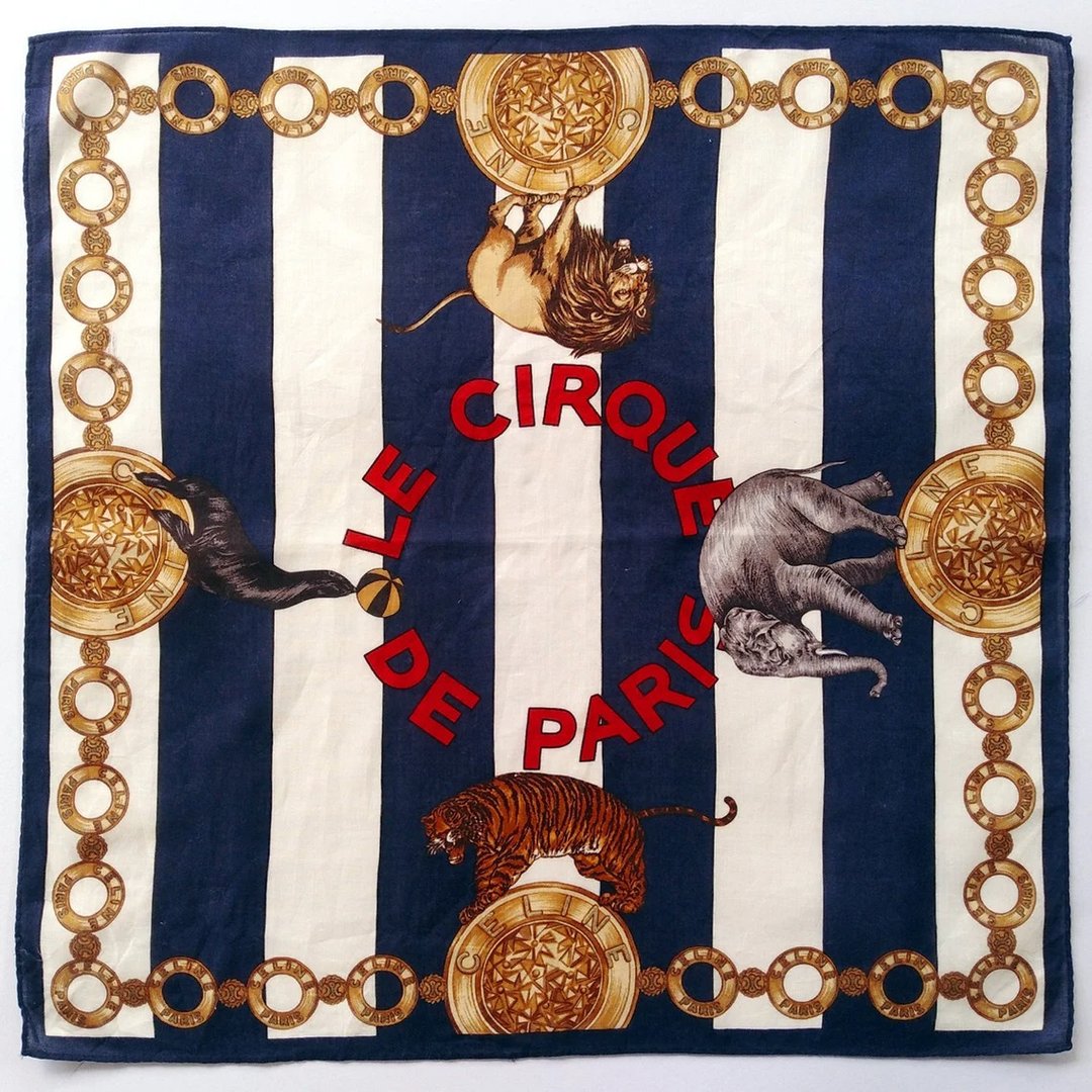 Celine Le Cirque De Paris Vintage Handkerchief Women Handkerchief 19 x 18.5 - 手帕/方巾 - 棉．麻 蓝色