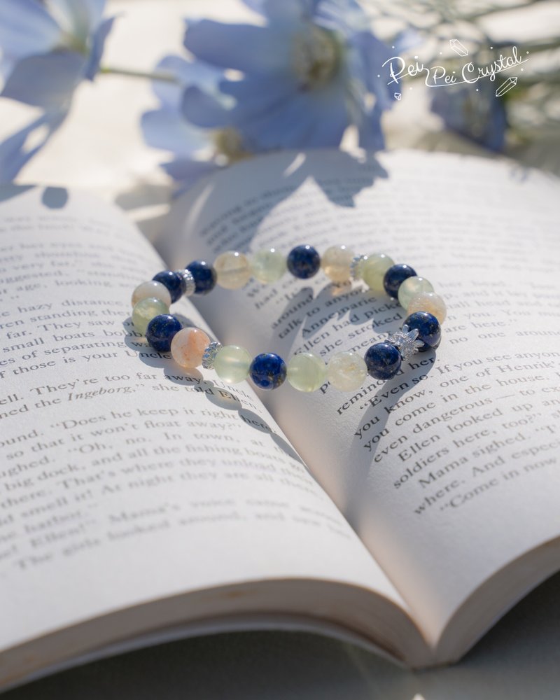 青金石 黄塔晶 葡萄石 天然水晶手链 沉静平衡款 - 手链/手环 - 水晶 蓝色