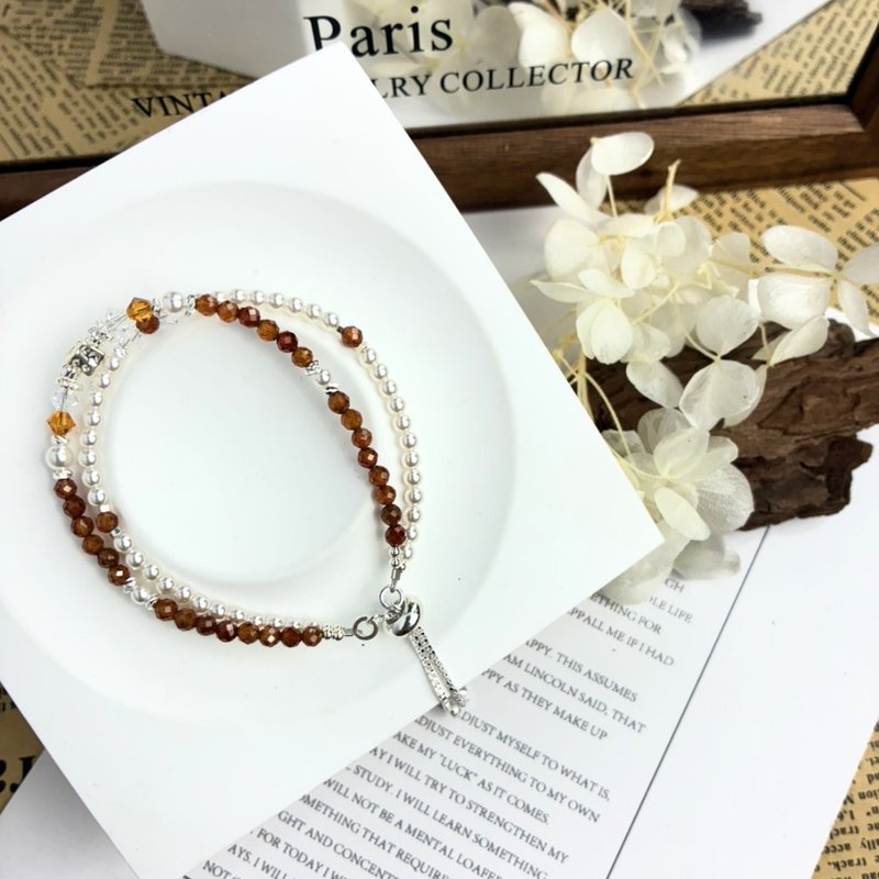 原创设计 沉醉琥珀 天然水晶手链 芬达石榴石 施华洛水晶 - 手链/手环 - 水晶 橘色