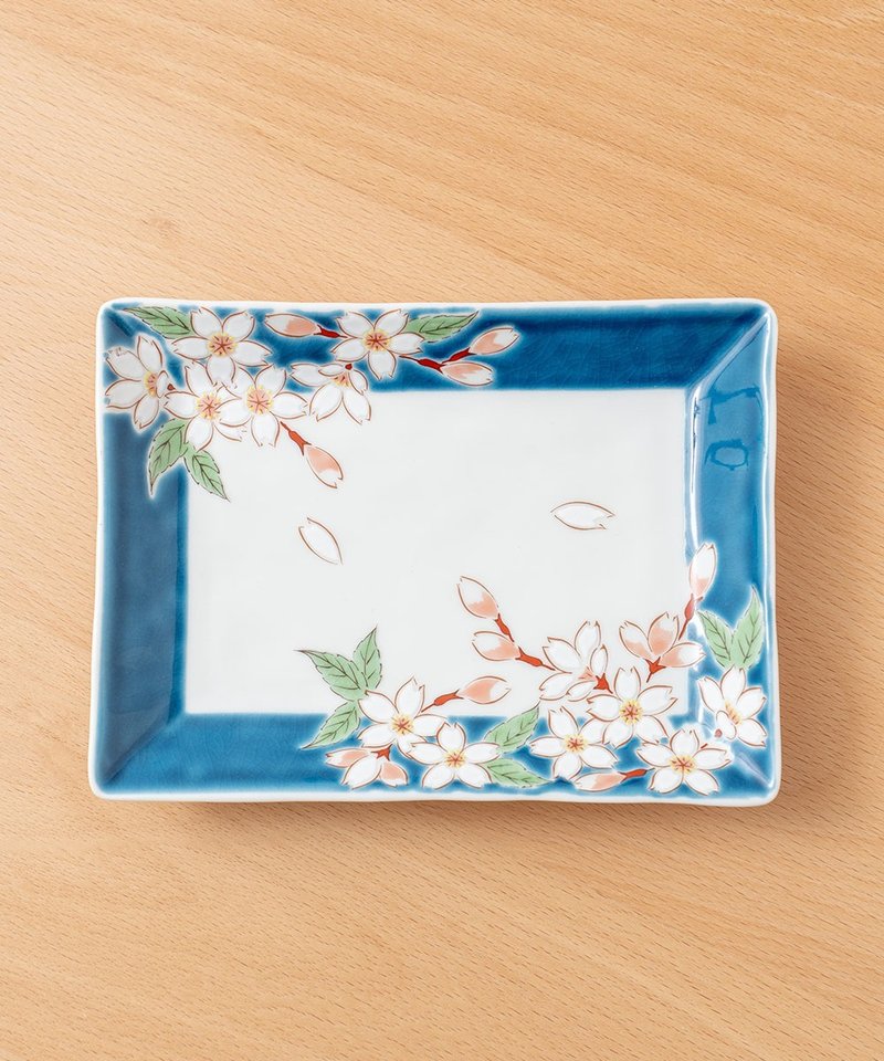 吉樱长方盘 (17.2cm) /九谷青郊窑 - 盘子/餐盘/盘架 - 瓷 蓝色