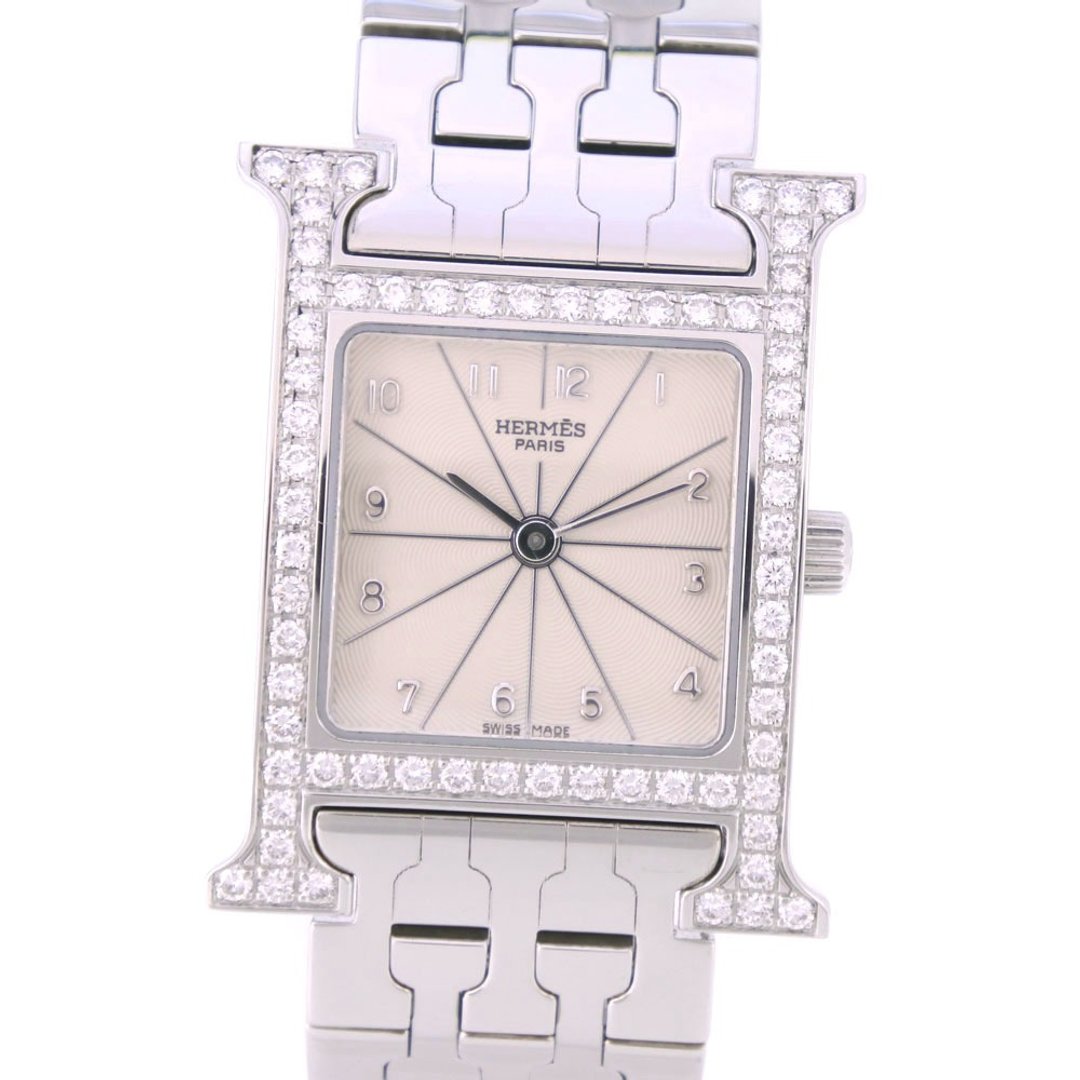 【日本直送】爱马仕 HERMES H-Watch 腕表 表圈钻石款 HH1.230 不锈钢 银色 石英机芯 银色表盘【二手】 - 女表 - 不锈钢 
