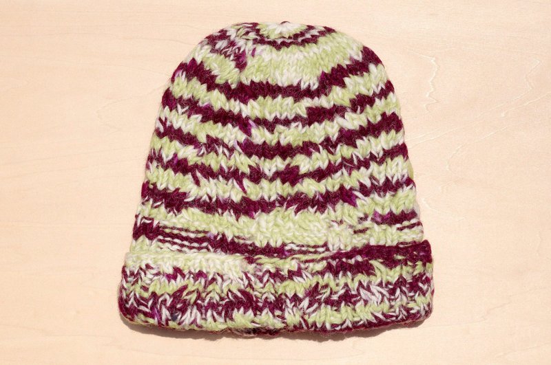 情人节礼物 限量一件手工编织纯羊毛帽/ 编织帽 / 针织毛帽 / 内刷毛手织毛帽 / 毛线帽 - 香槟莱姆冰淇淋色 羊毛毛帽 - 帽子 - 羊毛 多色