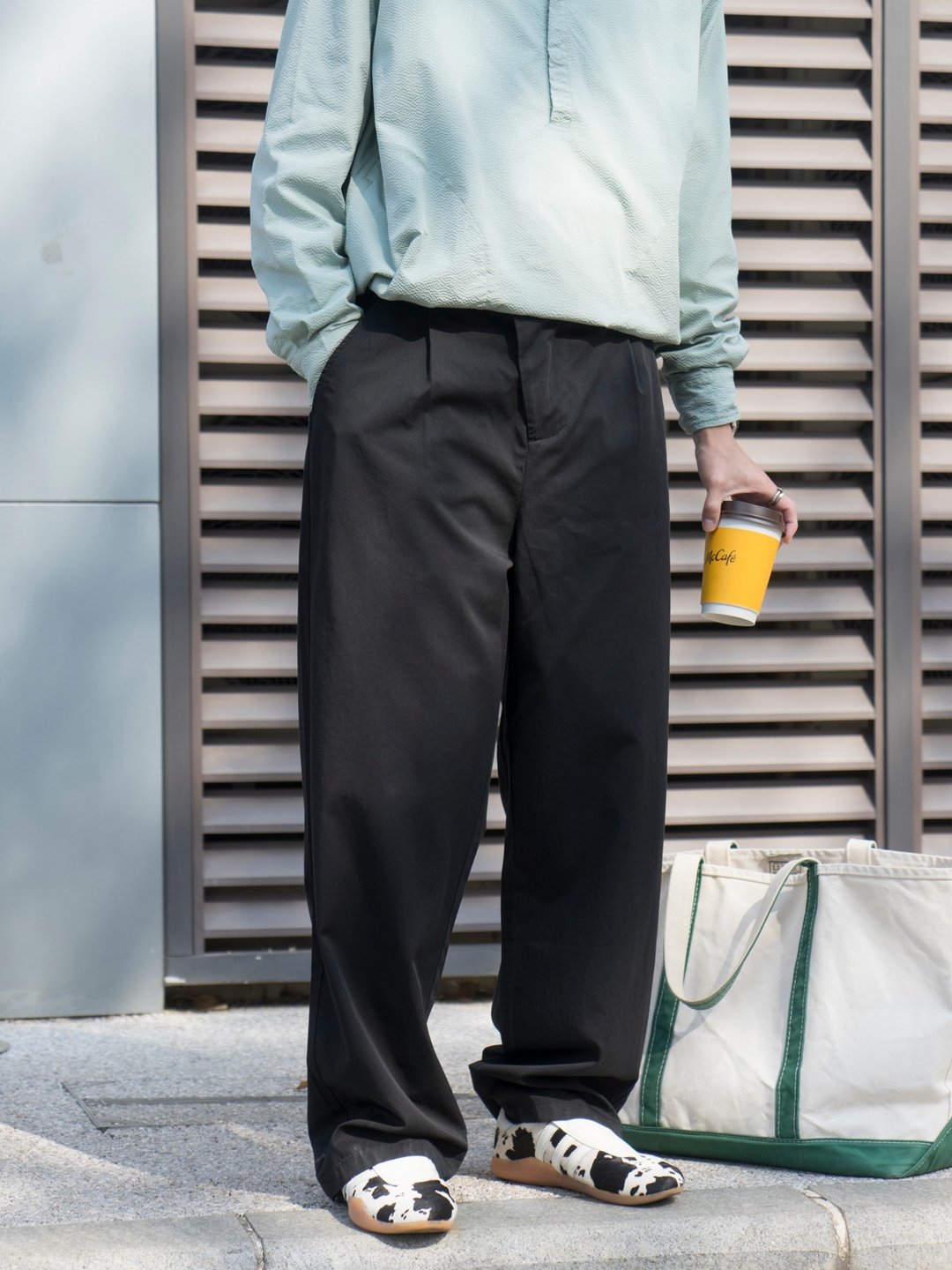 PANTS 三色春夏轻薄长裤 基础款直筒宽松阔腿裤 松紧腰围cityboy - 男士长裤 - 其他人造纤维 卡其色