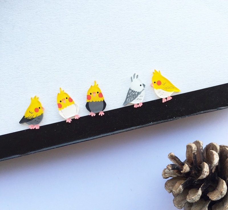 Pista丘手绘耳环 / 动物-玄凤鹦鹉 - 耳环/耳夹 - 树脂 黄色