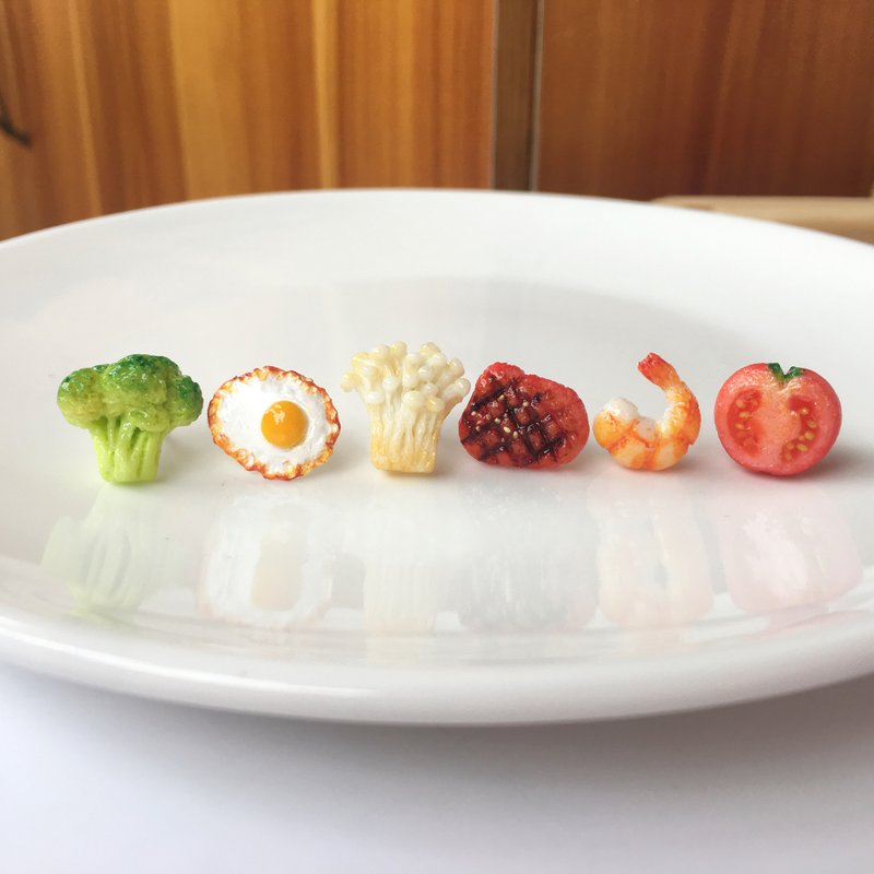 迷你可爱食物晚餐组合925银耳钉Miniature Food Dinner Earrings - 耳环/耳夹 - 粘土 