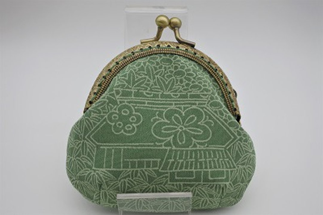 Gamaguchi made from kimono - 零钱包 - 棉 绿色