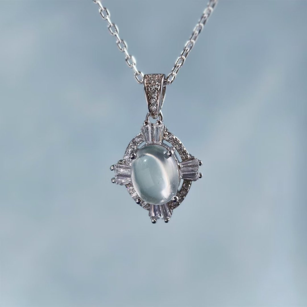 【葡萄石项链】森林系 Prehnite 复古十字设计  S925 纯银 - 项链 - 宝石 绿色