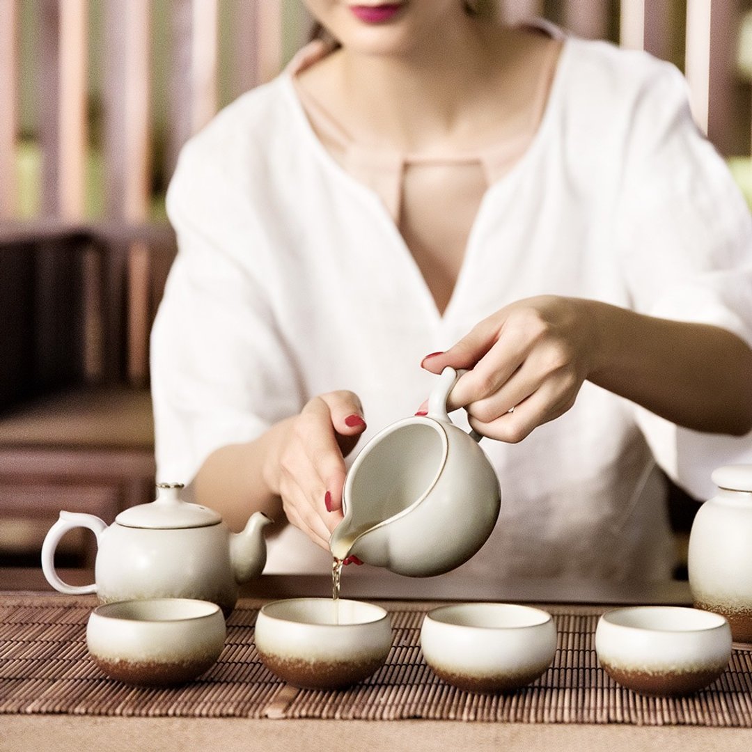 乾唐轩活瓷 多福圆满茶具组 陶瓷 一壶六杯 不含茶海 - 茶具/茶杯 - 陶 卡其色