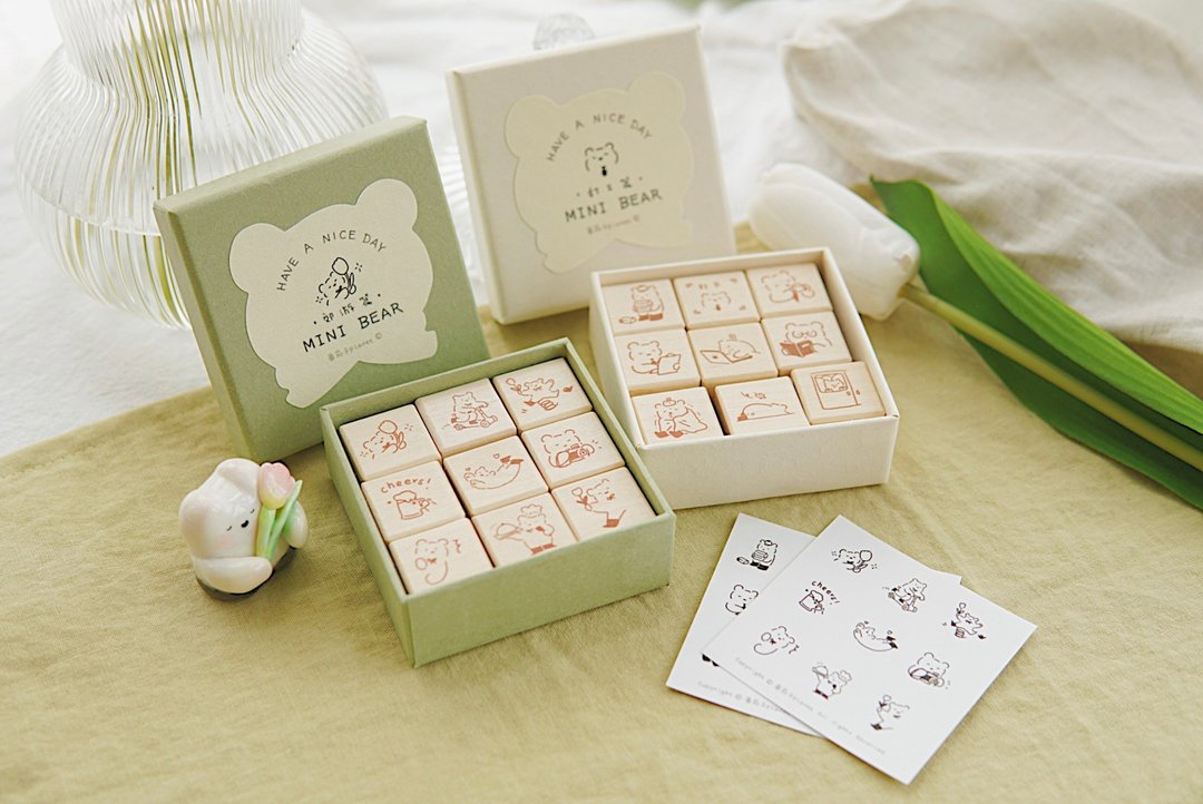 Mini Bear 2 迷你熊2  郊游篇/打工篇  手帐印章 - 印章/印台 - 木头 卡其色