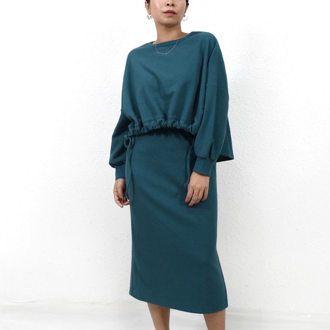 WAFFLE SWEATSHIRT 湖水绿 窝夫格针织 高端休闲卫衣 - 女装上衣 - 棉 