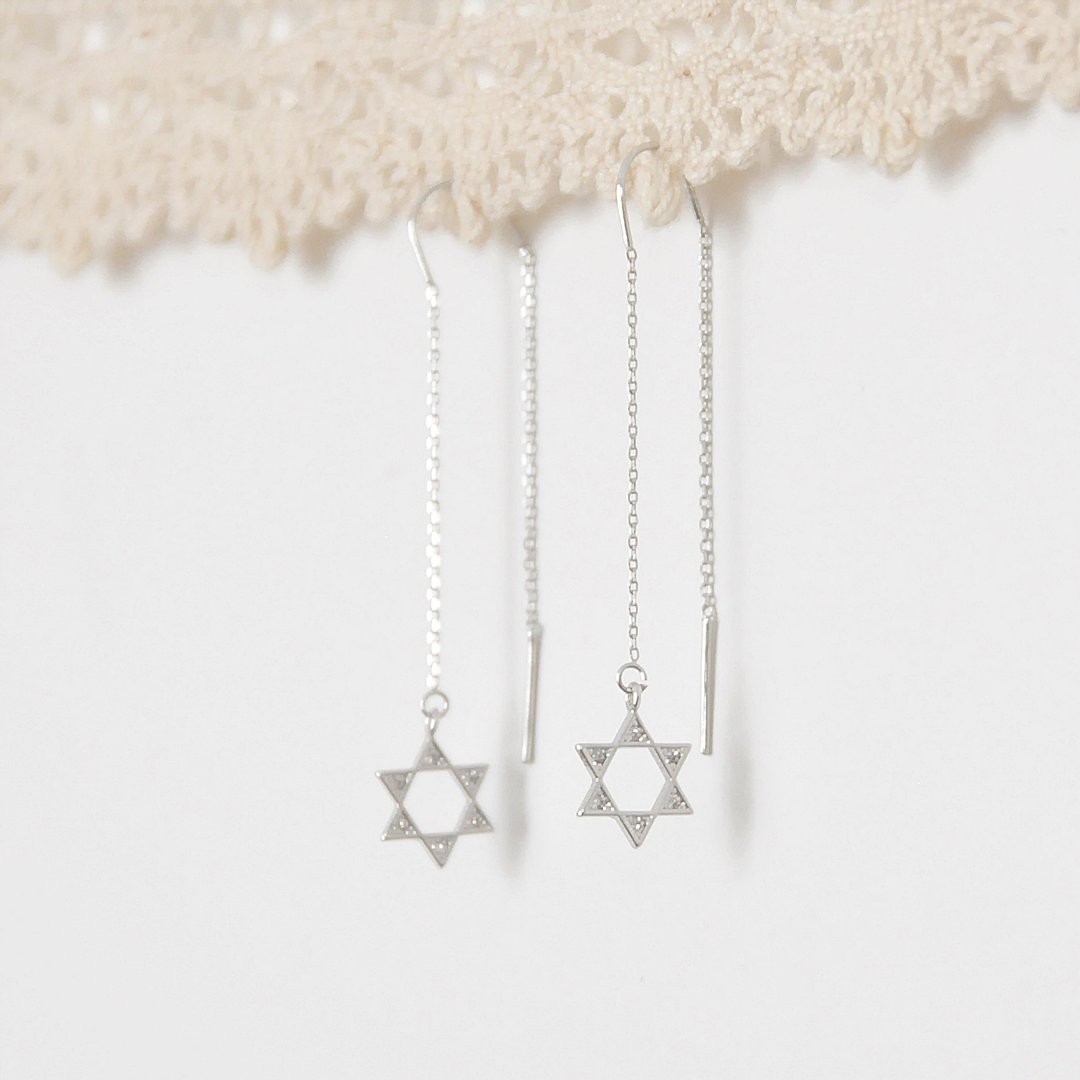 armei 闪烁六芒星 耳线耳环 Shiny Star of David Earrings - 耳环/耳夹 - 其他金属 银色