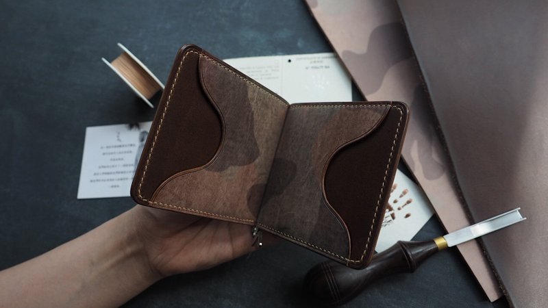 纯手工牛皮弹簧夹钱包皮夹卡包 定制化刻字礼物 颜色款式可订制 - 皮夹/钱包 - 真皮 多色