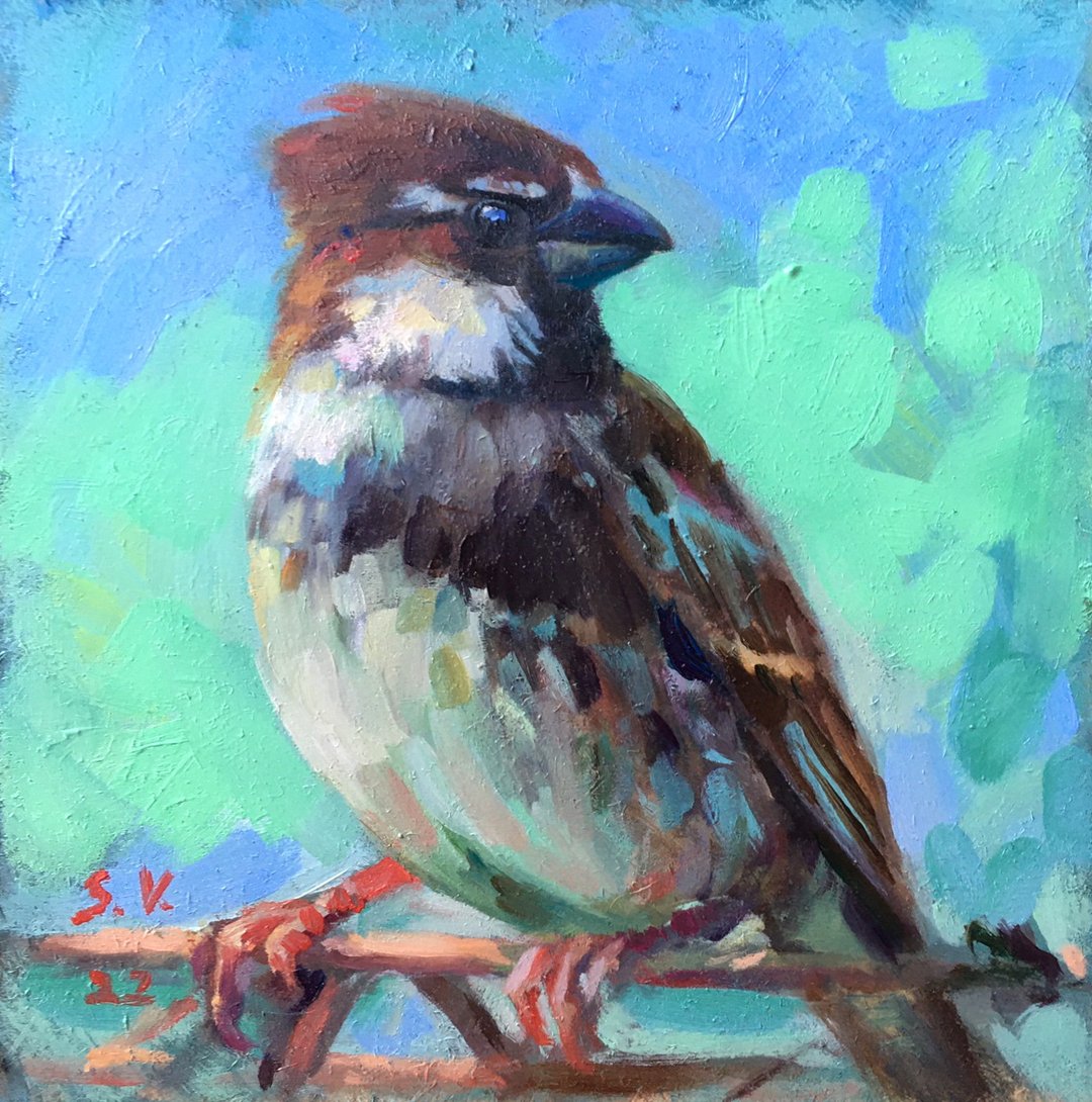 Framed Bird painting Small Frame Art Miniature Oil Birds - 墙贴/壁贴 - 其他材质 绿色