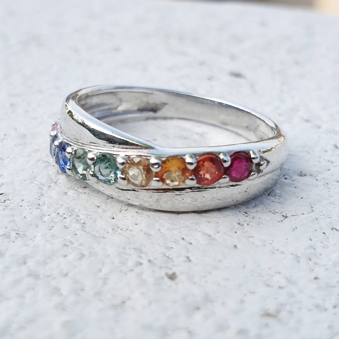 Multicolor gemstone ring made from 925 silver with white gold plated - 戒指 - 宝石 多色