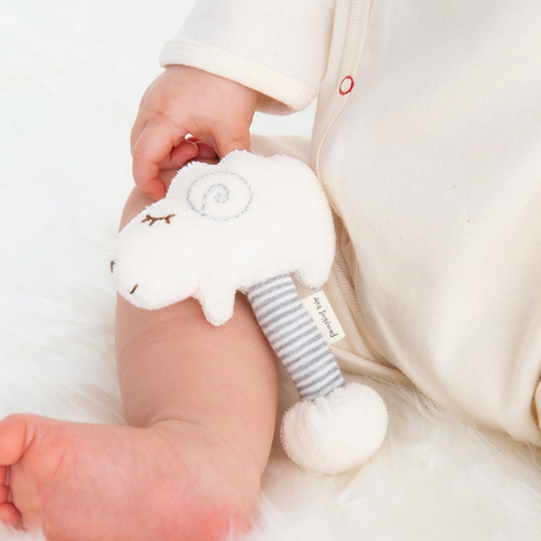 Y-1370 100% Organic Cotton Sheep Stick Rattle [Sheep Collection] Made in Japan - 婴儿饰品 - 棉 