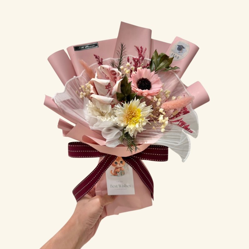 毕业花束 甜漾樱桃粉钞票花束 - 干燥花/捧花 - 植物．花 