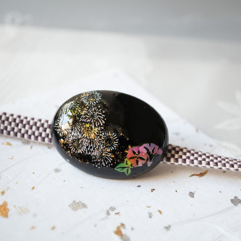 黑玛瑙与烟火、金泽箔的腰带扣饰 胸针 发簪 - 其他 - 宝石 黑色