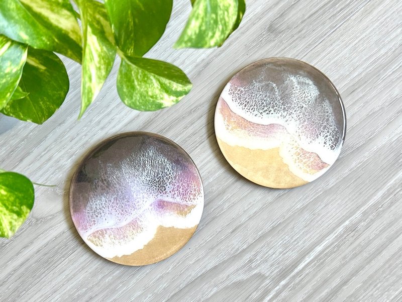 手工杯垫，2 件套，结婚礼物，家居礼物，功能艺术 - 杯垫 - 木头 紫色