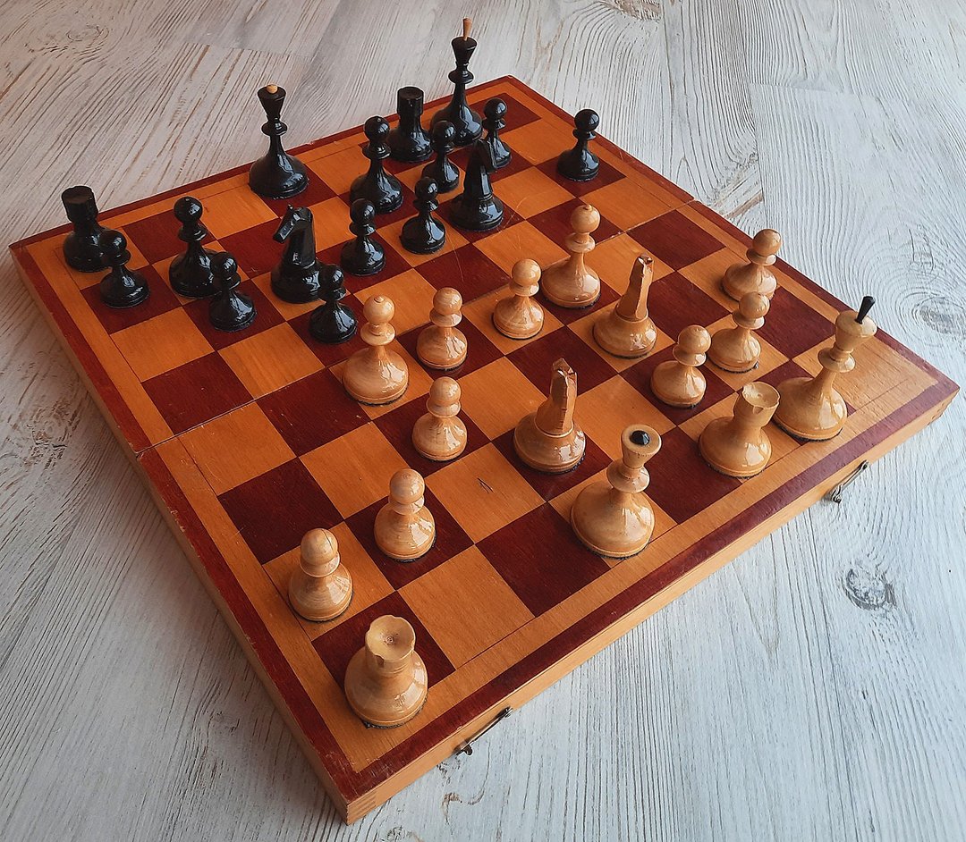 俄罗斯苏联瓦尔代 1965 年国际象棋和西洋跳棋套装 - 旧木制国际象棋游戏复古 - 桌游/玩具 - 木头 