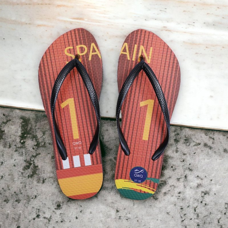 女款国家队足球纪念夹脚拖鞋 软Q止滑耐磨人字拖鞋西班牙 - 拖鞋 - 橡胶 多色