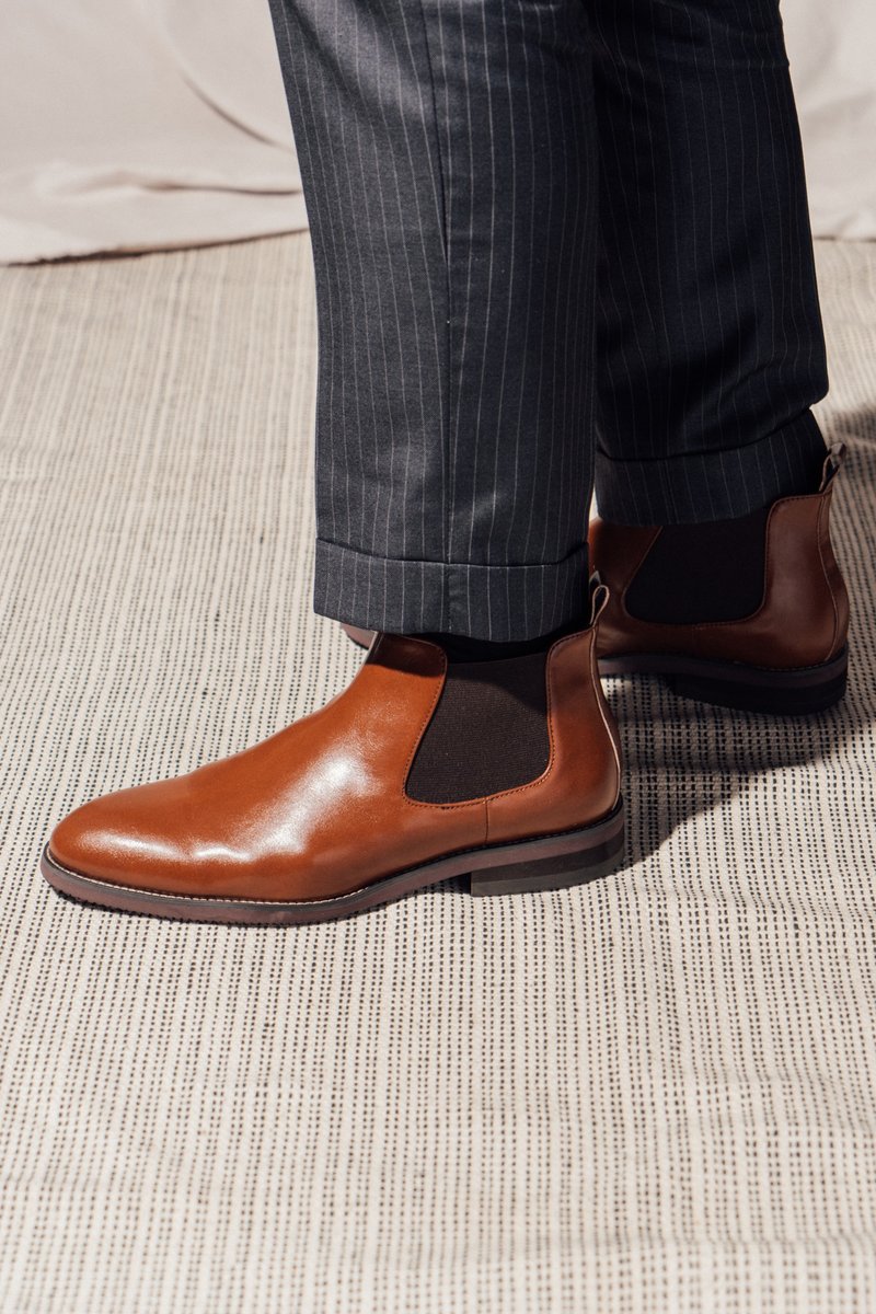 Gullar 男士 短版却尔西-素食皮鞋(油蜡咖) - 男款靴子 - 环保材料 橘色