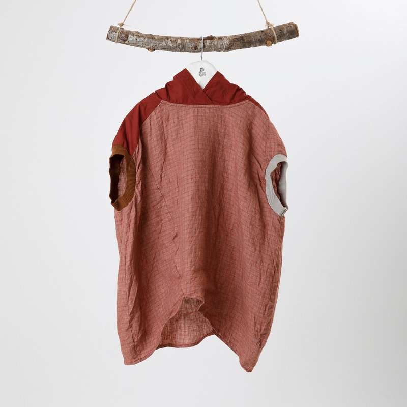 失衡配色连帽罗纹袖上衣 - 女装上衣 - 亚麻 粉红色
