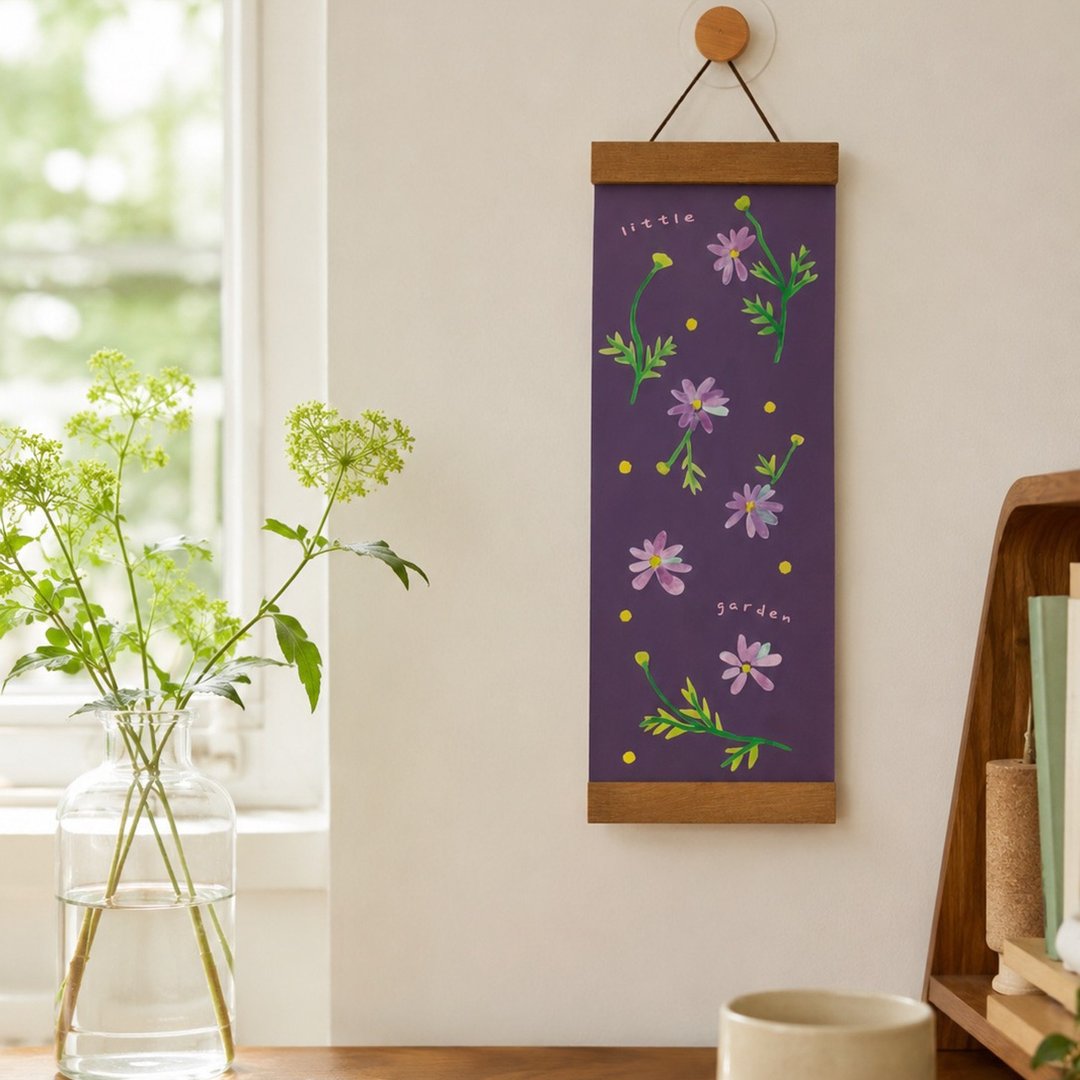 紫雏菊花园  原创插画挂饰 墙面小挂画 小尺寸家居挂件 - 海报/装饰画/版画 - 纸 紫色