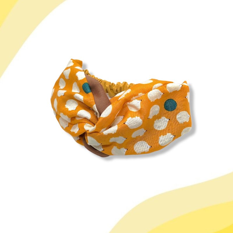 小牛村 弹性发带 日系 芥黄 / 可爱白刺猬 - 发饰 - 棉．麻 黄色