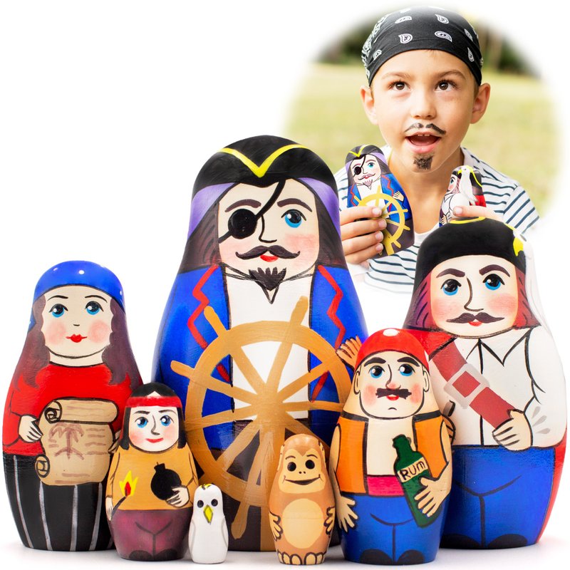Pirates Nesting Dolls Set of 7 pcs - Pirate Toys - Pirate Figurines - Pirate Dec - 玩具/玩偶 - 木头 多色