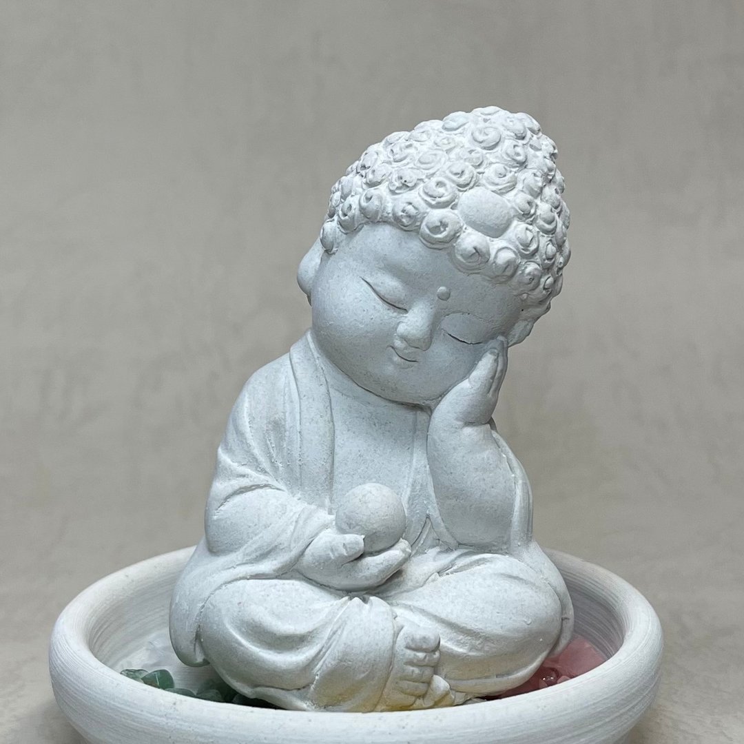 佛像摆饰 五行水晶矿石扩香之静性小盘水晶套组 佛 水晶 招财 - 香薰/精油/线香 - 水泥 灰色