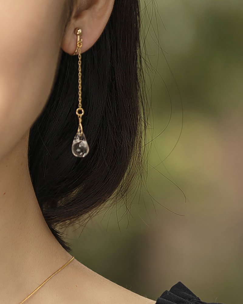 Hario手工玻璃耳夹 - 眼泪 (HAW-T-003E) - 耳环/耳夹 - 玻璃 透明