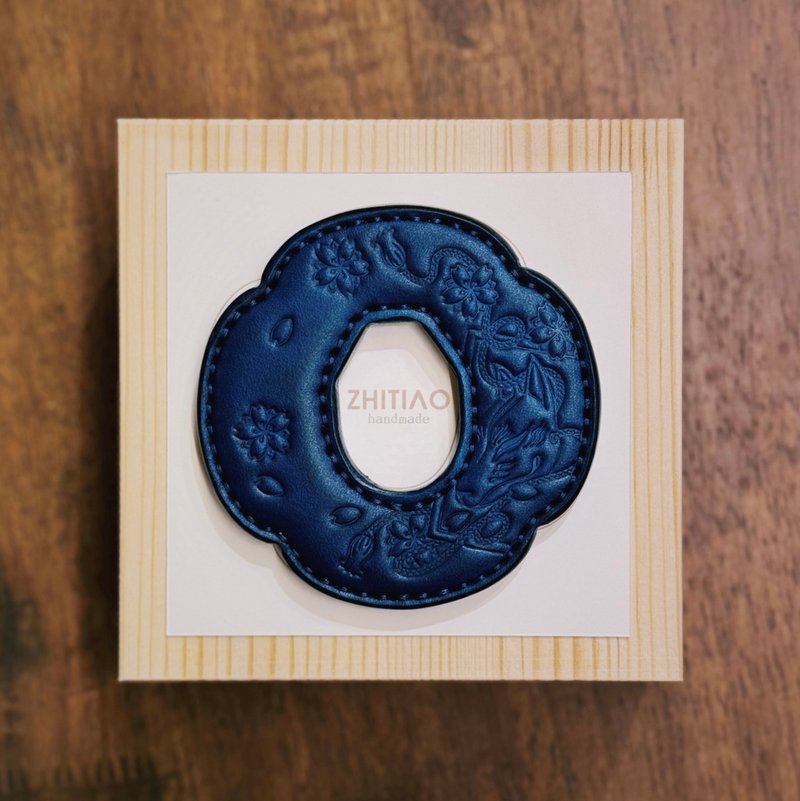 原创手工制作牛皮剑道木刀镡 御先稻荷 蓝色 木刀锷 Tsuba - 运动配件 - 真皮 蓝色