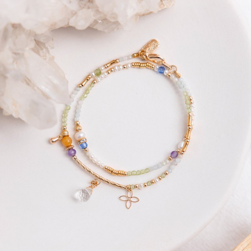 财运 x 橄榄石 摩根石 紫水晶 生日水晶【月季 • 幸福】双层手链 - 手链/手环 - 宝石 绿色