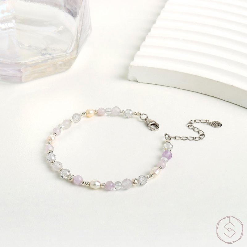 曙光 | 薰衣草紫水晶 淡水珍珠 白水晶 S925纯银 | 天然水晶手链 - 手链/手环 - 水晶 紫色