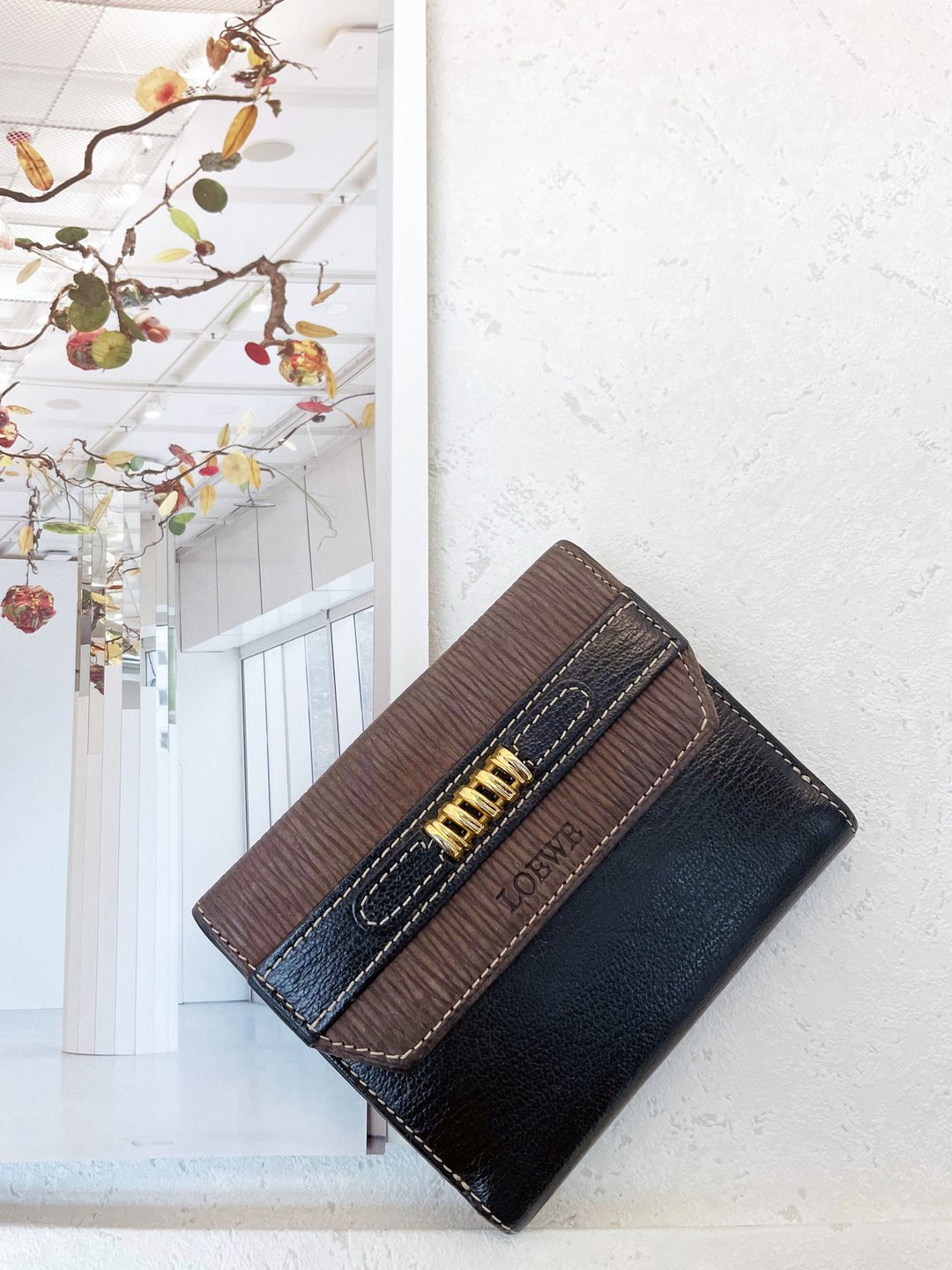 中古孤品 Loewe 蛇骨 短夹钱包银包零钱包 皮夹卡包名片夹 罗意威 - 皮夹/钱包 - 真皮 黑色
