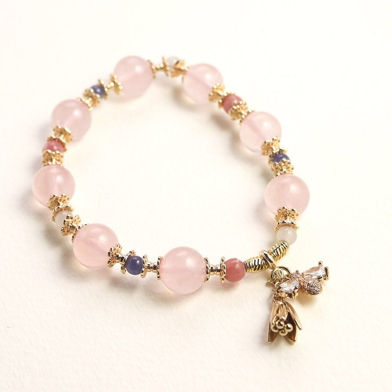 订做  粉晶 爱恋  蜜蜂与花 宝石 可调式手链 - 手链/手环 - 水晶 粉红色