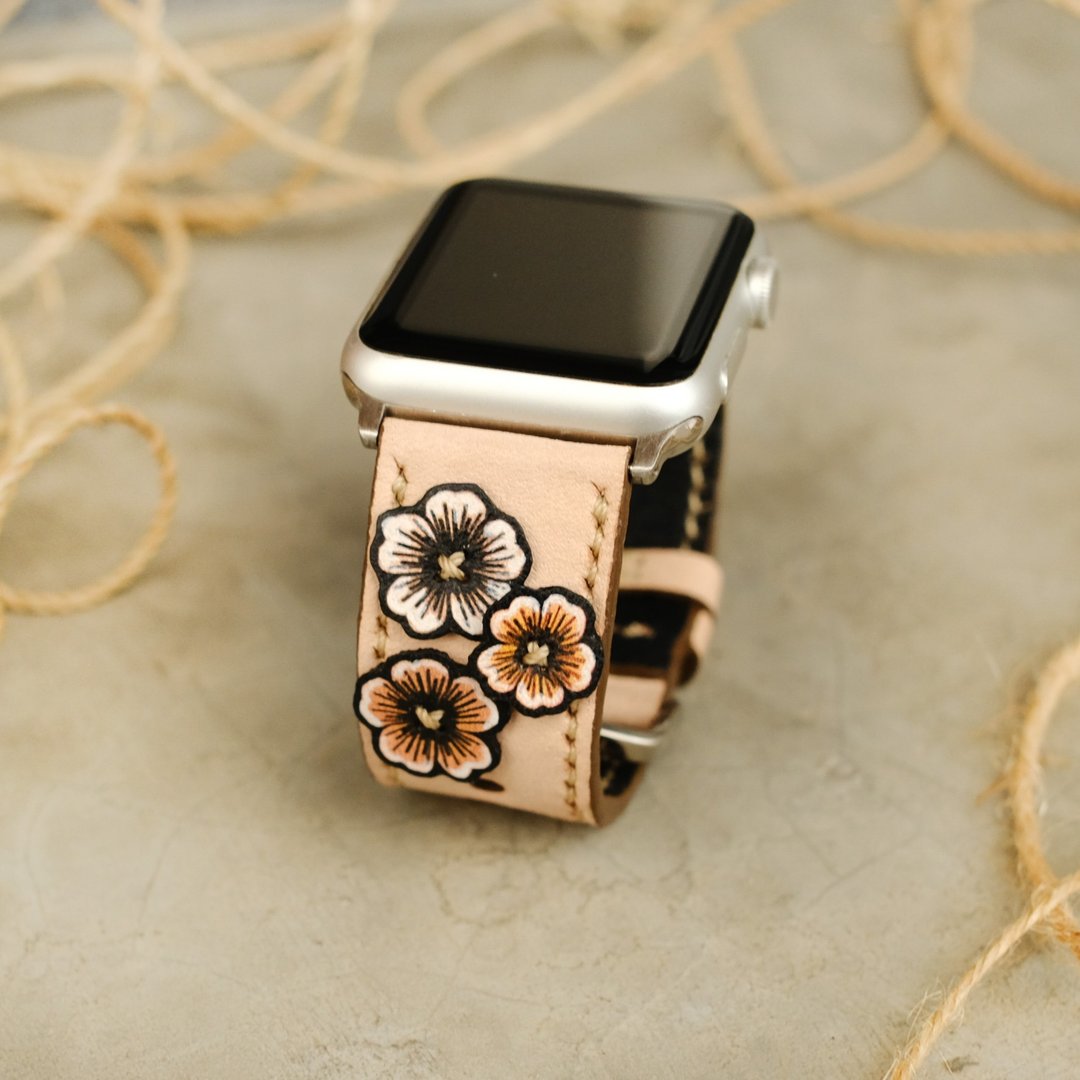 Apple Watch Band 38mm 42mm, HandStitched Handmade, Series 3 - 表带 - 真皮 卡其色
