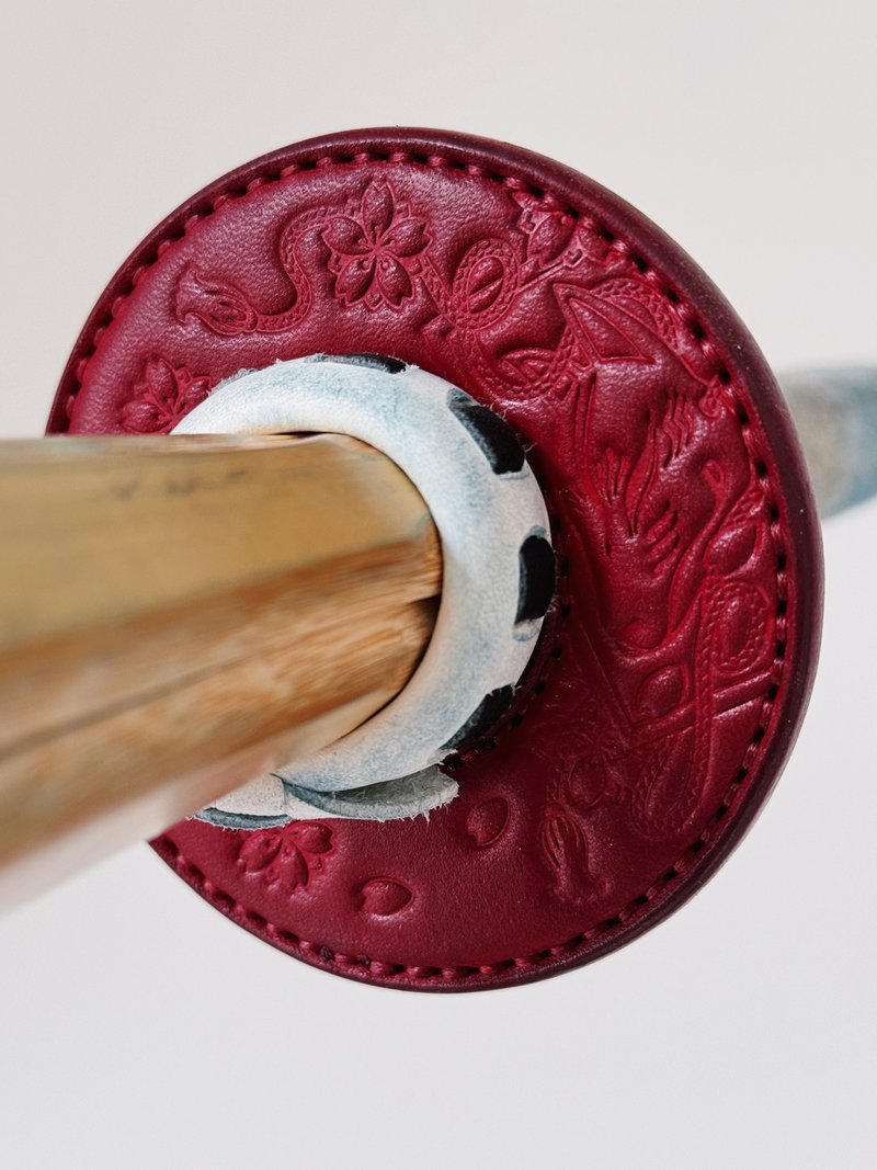 原创手工制作牛皮剑道刀镡 剑锷 Tsuba 印花 狐面 武士 - 运动配件 - 真皮 多色