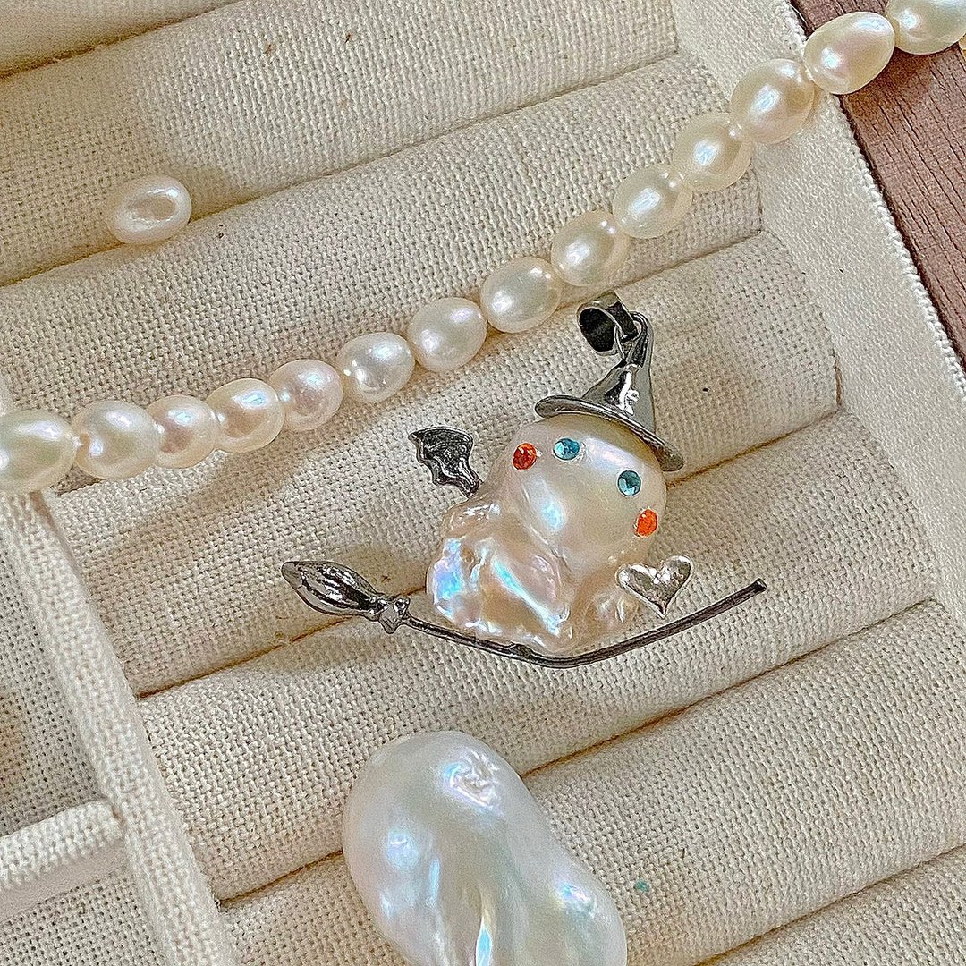 【Amelia Jewelry】海洋精灵 · 天然巴洛克珍珠吊坠 - 项链 - 珍珠 白色