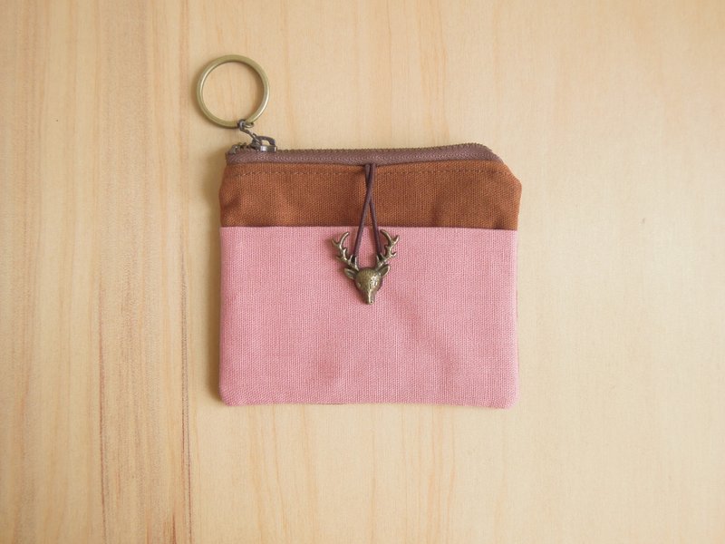 Le Mignon Wallet – 小钱包 – 焦糖色 vs. 粉色 (小鹿) - 零钱包 - 棉．麻 粉红色