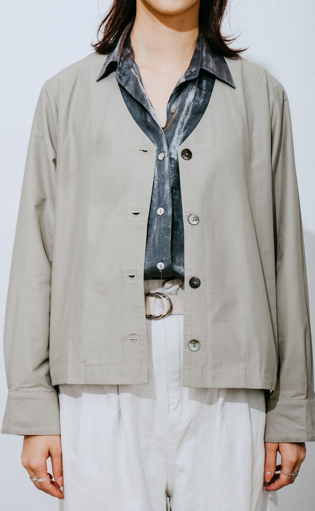 防水衬衫外套 Water Repellent Collarless Shirt - 女装休闲/机能外套 - 防水材质 银色